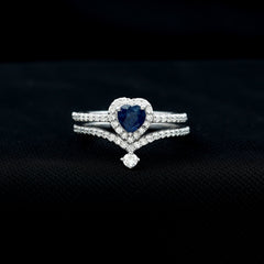 Heart Shape Blue Sapphire Ring Set with Moissanite