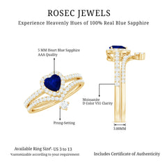 Heart Shape Blue Sapphire Ring Set with Moissanite