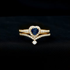 Heart Shape Blue Sapphire Ring Set with Moissanite