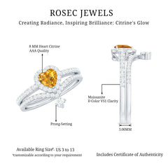 Certified Real Citrine Heart Shape Engagement Ring with Enhancer