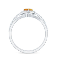 Certified Real Citrine Heart Shape Engagement Ring with Enhancer