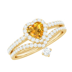 Certified Real Citrine Heart Shape Engagement Ring with Enhancer
