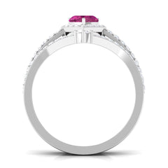 Genuine Pink Tourmaline Ring Set with Moissanite