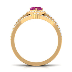Genuine Pink Tourmaline Ring Set with Moissanite