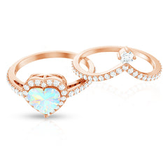 Natural Ethiopian Rainbow Opal Heart Shaped Engagement Ring with Enhancer