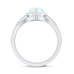 Natural Ethiopian Rainbow Opal Heart Shaped Engagement Ring with Enhancer
