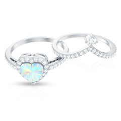 Natural Ethiopian Rainbow Opal Heart Shaped Engagement Ring with Enhancer
