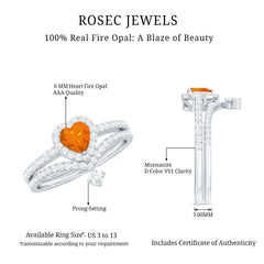 Heart Shape Fire Opal Ring Set with Moissanite