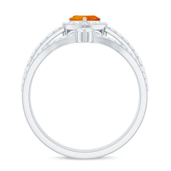 Heart Shape Fire Opal Ring Set with Moissanite