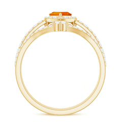 Heart Shape Fire Opal Ring Set with Moissanite