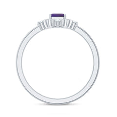 Vintage Inspired Amethyst Solitaire Ring with Diamond