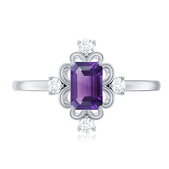 Vintage Inspired Amethyst Solitaire Ring with Diamond
