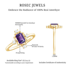 Vintage Inspired Amethyst Solitaire Ring with Diamond