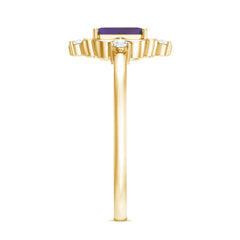 Vintage Inspired Amethyst Solitaire Ring with Diamond