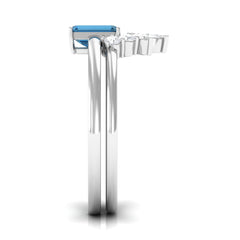 4X6mm Emerald Cut London Blue Topaz Solitaire Ring Set with Diamond