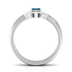 4X6mm Emerald Cut London Blue Topaz Solitaire Ring Set with Diamond