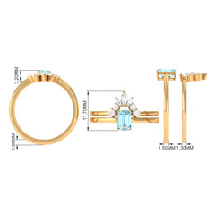 Octagon Cut Aquamarine Wedding Ring Set with Diamond