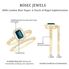 London Blue Topaz and Diamond Vintage Inspired Wedding Ring Set