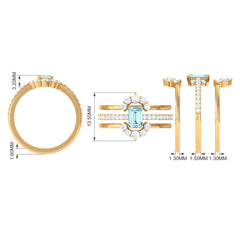 Aquamarine Solitaire Trio Ring Set with Diamond