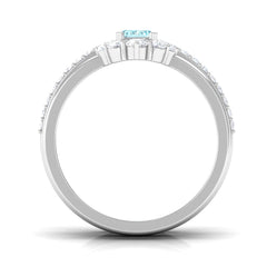 Aquamarine Solitaire Trio Ring Set with Diamond