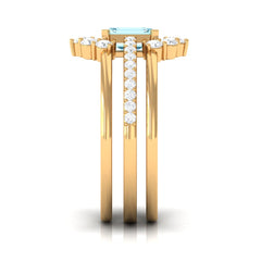 Aquamarine Solitaire Trio Ring Set with Diamond