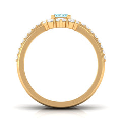 Aquamarine Solitaire Trio Ring Set with Diamond