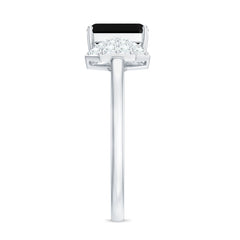 2 CT Octagon Cut Created Black Diamond and Diamond Solitaire Engagement Ring
