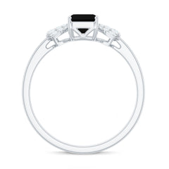 2 CT Octagon Cut Created Black Diamond and Diamond Solitaire Engagement Ring