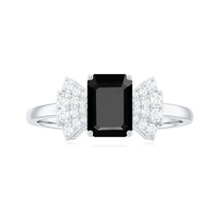 2 CT Octagon Cut Created Black Diamond and Diamond Solitaire Engagement Ring
