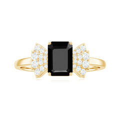 2 CT Octagon Cut Created Black Diamond and Diamond Solitaire Engagement Ring
