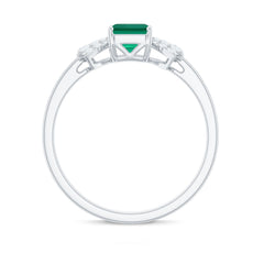 Designer Lab Grown Emerald Cut Emerald Engagement Ring with Bow Diamond