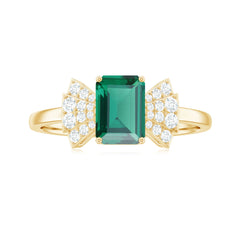 Designer Lab Grown Emerald Cut Emerald Engagement Ring with Bow Diamond
