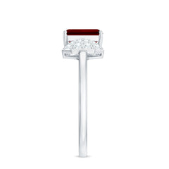 Certified 2.2 Carat Lab Grown Ruby Emerald Cut Engagement Ring with Diamond