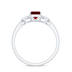 Certified 2.2 Carat Lab Grown Ruby Emerald Cut Engagement Ring with Diamond