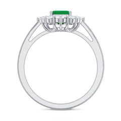 Certified Real Emerald Cut Emerald Engagement Ring with Diamond Halo