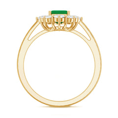 Certified Real Emerald Cut Emerald Engagement Ring with Diamond Halo