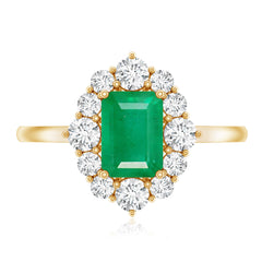 Certified Real Emerald Cut Emerald Engagement Ring with Diamond Halo