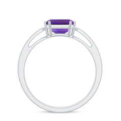 Asscher Cut Amethyst Solitaire Ring with Diamond Side Stones