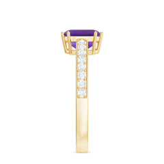 Asscher Cut Amethyst Solitaire Ring with Diamond Side Stones