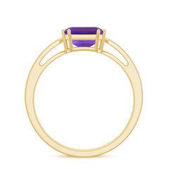 Asscher Cut Amethyst Solitaire Ring with Diamond Side Stones