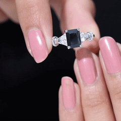 Emerald Cut Black Onyx Engagement Ring with Moissanite