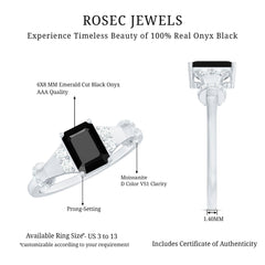 Emerald Cut Black Onyx Engagement Ring with Moissanite