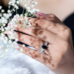 Emerald Cut Black Onyx Engagement Ring with Moissanite