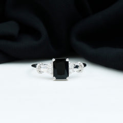 Emerald Cut Black Onyx Engagement Ring with Moissanite
