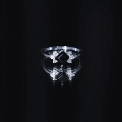 Princess Cut Black Onyx Promise Ring with Diamond Trio