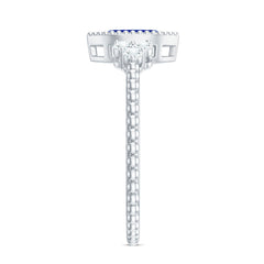 Vintage Style 0.7 Carat Lab Grown Blue Sapphire Marquise Engagement Ring with Diamond Trio
