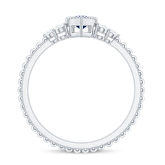 Vintage Style 0.7 Carat Lab Grown Blue Sapphire Marquise Engagement Ring with Diamond Trio