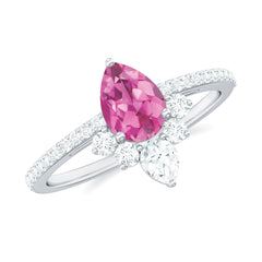 Pear Shape Pink Tourmaline Engagement Ring with Diamond