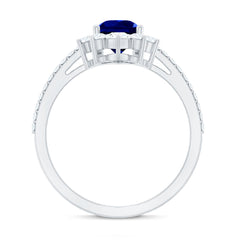 Certified 1.6 Carat Pear Lab Grown Blue Sapphire Designer Engagement Ring with Diamond