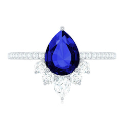 Certified 1.6 Carat Pear Lab Grown Blue Sapphire Designer Engagement Ring with Diamond